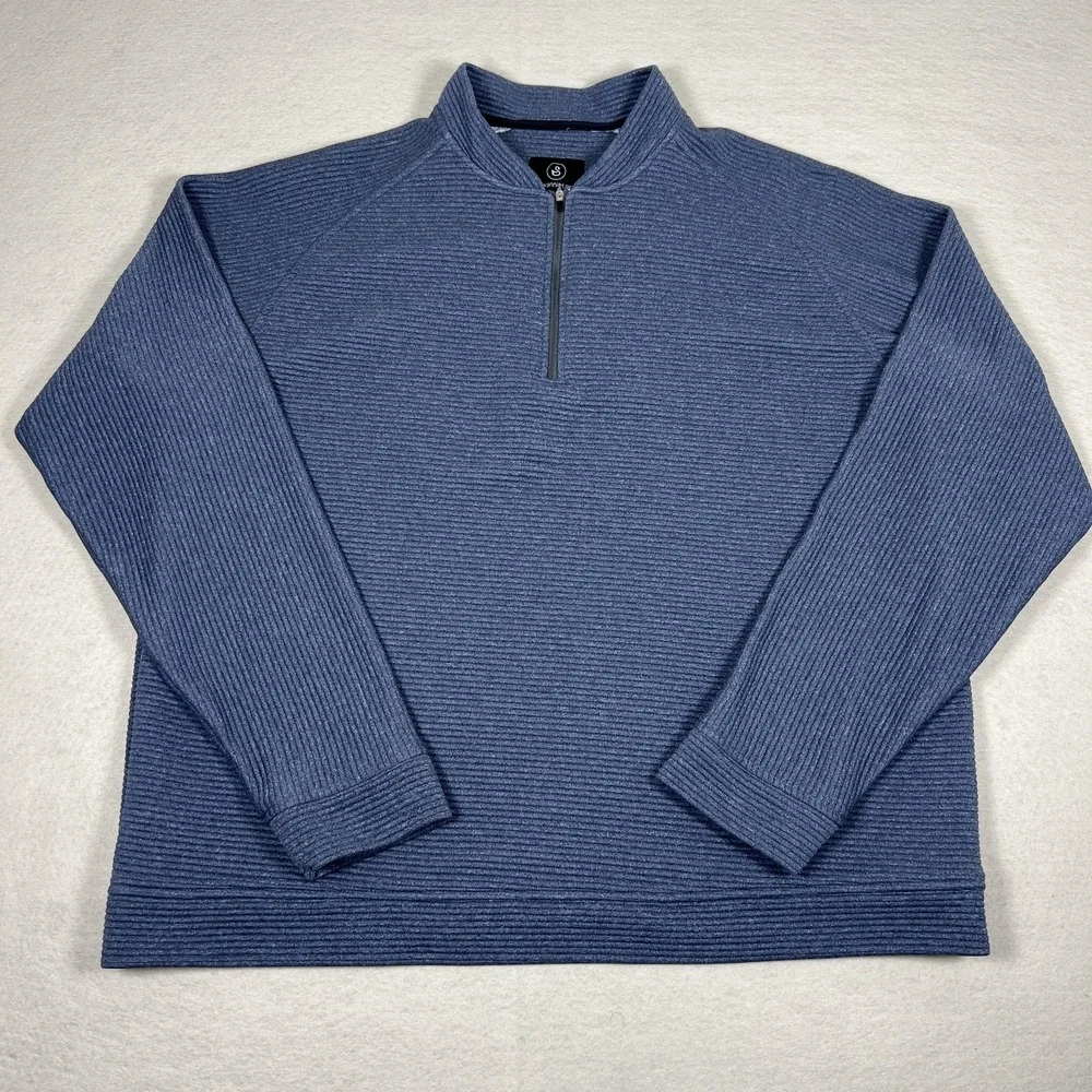 Swannies Sweater Mens 2XL Blue Quarter Zip Pullover Textured Golf 100% Polyester